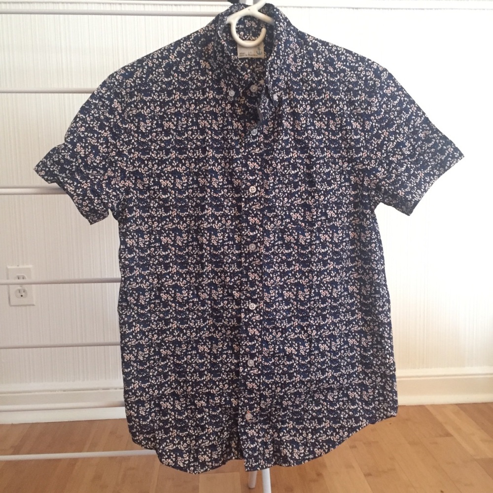 J. Crew Boys’ Floral Blue Short-Sleeve Button-Down